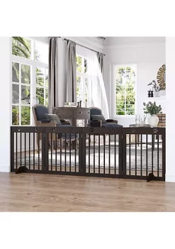 Wholesale 😉 PawHut Freestanding Pet Gate Wooden 🦮 Dog Barrier Folding Safety Fence with 4 Panel Support Feet up to 80.25" Long 24" Tall for Doorway Stairs Brown 😍 -Cheap PawHut Store Belk 73