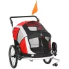 Discount ✔️ PawHut 2 in 1 Travel 🐶 Dog Stroller Small Pet Bicycle Cart Carrier with Safety Leash and Easy Fold Design Red 🛒 -Cheap PawHut Store Belk 737