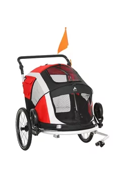 Discount ✔️ PawHut 2 in 1 Travel 🐶 Dog Stroller Small Pet Bicycle Cart Carrier with Safety Leash and Easy Fold Design Red 🛒