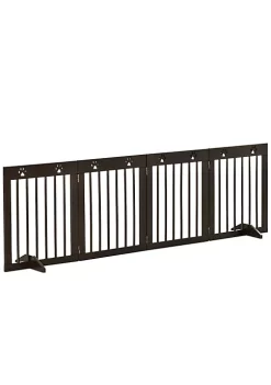 Wholesale 😉 PawHut Freestanding Pet Gate Wooden 🦮 Dog Barrier Folding Safety Fence with 4 Panel Support Feet up to 80.25" Long 24" Tall for Doorway Stairs Brown 😍 -Cheap PawHut Store Belk 74