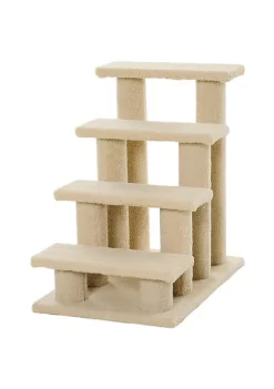 Hot Sale 🔔 PawHut 25" 4 Step Multi Level Carpeted Cat Scratching Post Pet Stairs Light Brown 💯