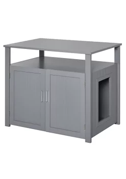 Best deal 😀 PawHut Wooden Cat Litter Box Enclosure Furniture with Adjustable Interior Wall and Large Tabletop for Nightstand Grey 🎁