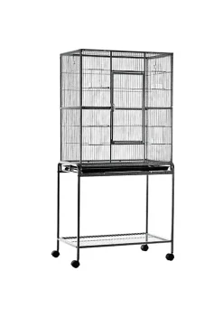 New 🥰 PawHut 30" Rolling Metal Bird Cage Feeder with Detachable Rolling Stand Storage Shelf Wood Perch and Food Container ❤️ -Cheap PawHut Store Belk 769