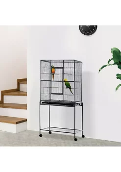 New 🥰 PawHut 30" Rolling Metal Bird Cage Feeder with Detachable Rolling Stand Storage Shelf Wood Perch and Food Container ❤️ -Cheap PawHut Store Belk 770