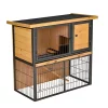Deals 😉 PawHut Wood metal Rabbit Hutch Elevated Pet House Bunny Cage Small Animal Habitat with Slide out Tray Asphalt Openable Roof Lockable Door for Outdoor 35" x 18" x 32" Light Yellow 🧨 -Cheap PawHut Store Belk 782