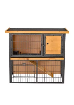 Deals 😉 PawHut Wood metal Rabbit Hutch Elevated Pet House Bunny Cage Small Animal Habitat with Slide out Tray Asphalt Openable Roof Lockable Door for Outdoor 35" x 18" x 32" Light Yellow 🧨 -Cheap PawHut Store Belk 784