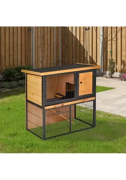 Deals 😉 PawHut Wood metal Rabbit Hutch Elevated Pet House Bunny Cage Small Animal Habitat with Slide out Tray Asphalt Openable Roof Lockable Door for Outdoor 35" x 18" x 32" Light Yellow 🧨 -Cheap PawHut Store Belk 785