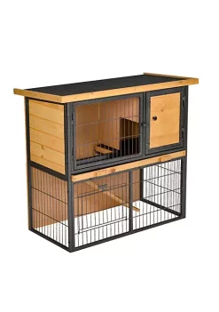 Deals 😉 PawHut Wood metal Rabbit Hutch Elevated Pet House Bunny Cage Small Animal Habitat with Slide out Tray Asphalt Openable Roof Lockable Door for Outdoor 35" x 18" x 32" Light Yellow 🧨 -Cheap PawHut Store Belk 786