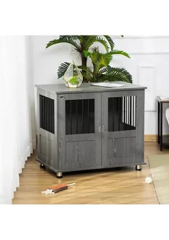 Best Pirce 🤩 PawHut Stylish 🦮 Dog Kennel Wooden End Table Furniture with Cushion and Lockable Magnetic Doors Small Size Pet Crate Indoor Animal Cage Grey ✨ -Cheap PawHut Store Belk 790