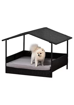 Budget 💯 PawHut Wicker 🐕 Dog House Raised Rattan Bed for Indoor/Outdoor with Cushion Lounge Grey 👏 -Cheap PawHut Store Belk 804