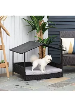 Budget 💯 PawHut Wicker 🐕 Dog House Raised Rattan Bed for Indoor/Outdoor with Cushion Lounge Grey 👏 -Cheap PawHut Store Belk 805