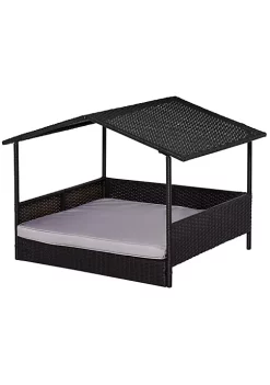 Budget 💯 PawHut Wicker 🐕 Dog House Raised Rattan Bed for Indoor/Outdoor with Cushion Lounge Grey 👏 -Cheap PawHut Store Belk 806