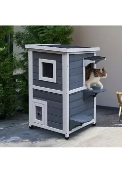 Hot Sale 💯 PawHut Solid Wood 2 Floor Cat Condo Kitten Shelter with Window 🧨 -Cheap PawHut Store Belk 814