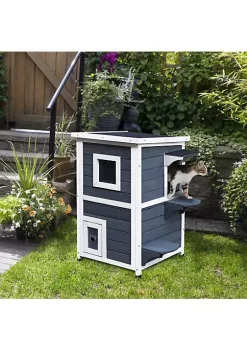 Hot Sale 💯 PawHut Solid Wood 2 Floor Cat Condo Kitten Shelter with Window 🧨 -Cheap PawHut Store Belk 815