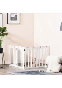 Hot Sale 🤩 PawHut 80" Extra Wide Freestanding Pet Gate 🐶 Dog Barrier Folding Safety Fence with 4 Panel Support Feet for Doorway Stairs White 💯 -Cheap PawHut Store Belk 82