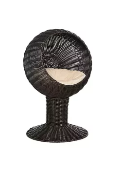 Buy 🤩 PawHut 27" Hooded Rattan Wicker Round Elevated Condo Cat Bed with an Elegant Design and Included Cushion Coffee 😍 -Cheap PawHut Store Belk 849