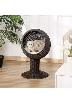 Buy 🤩 PawHut 27" Hooded Rattan Wicker Round Elevated Condo Cat Bed with an Elegant Design and Included Cushion Coffee 😍 -Cheap PawHut Store Belk 850