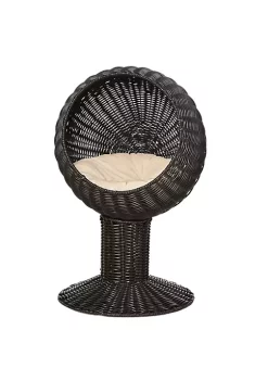Buy 🤩 PawHut 27" Hooded Rattan Wicker Round Elevated Condo Cat Bed with an Elegant Design and Included Cushion Coffee 😍 -Cheap PawHut Store Belk 851