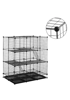 Hot Sale 🎉 PawHut Pet Playpen DIY Small Animal Cage Wire Rabbit Pen for Kitten Chinchillas Guinea Pig with Doors Ramps and Trays Black 🎉