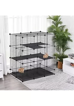 Hot Sale 🎉 PawHut Pet Playpen DIY Small Animal Cage Wire Rabbit Pen for Kitten Chinchillas Guinea Pig with Doors Ramps and Trays Black 🎉 -Cheap PawHut Store Belk 855