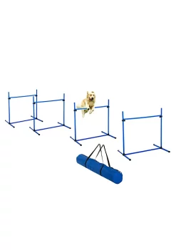New 😀 PawHut 4 Piece 🦮 Dog Agility Starter Kit with Adjustable Height Jump Bars Included Carry Bag and Displacing Top Bar Blue 🔥 -Cheap PawHut Store Belk 864