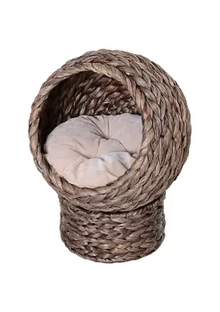 Wholesale 🎉 PawHut 20" Natural Braided Elevated Cat Bed Basket House Chair Sofa With Cushion Dark Brown 😉
