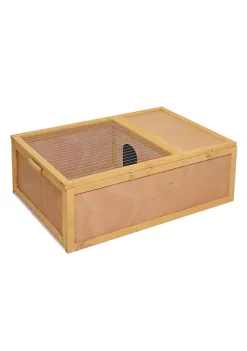 Coupon 🥰 PawHut 37” Wooden Tortoise House Turtle Terrarium/ Small Reptile Enclosure with Two Room Design Natural ❤️