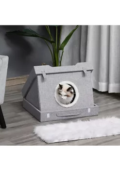 Promo ✨ PawHut Cat House Foldable 2 In 1 Design Condo Pet Bed with Removable Washable Cushions Scratching Pad Grey 🔥 -Cheap PawHut Store Belk 88