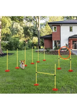 Flash Sale ✨ PawHut 3PCs Portable Pet Agility Training Obstacle Set for 🐕 Dogs w/ Adjustable Weave Pole Jumping Ring Adjustable High Jump 😀 -Cheap PawHut Store Belk 880