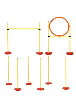 Flash Sale ✨ PawHut 3PCs Portable Pet Agility Training Obstacle Set for 🐕 Dogs w/ Adjustable Weave Pole Jumping Ring Adjustable High Jump 😀 -Cheap PawHut Store Belk 881