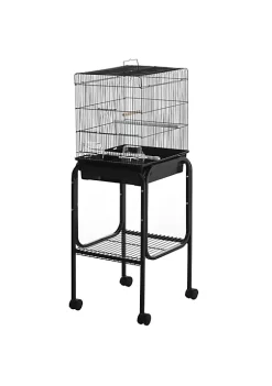 Best Sale 🤩 PawHut 44" Metal Indoor Bird Cage Starter Kit With Detachable Rolling Stand Storage Basket And Accessories Black 🤩