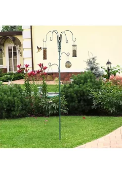 Best deal ❤️ PawHut 6 Hook Feeding Station Steel Multi Feeder Kit Stand with 4 Bird Feeders Mesh Tray Water Dish and 4 Prong Base Green ⌛ -Cheap PawHut Store Belk 908