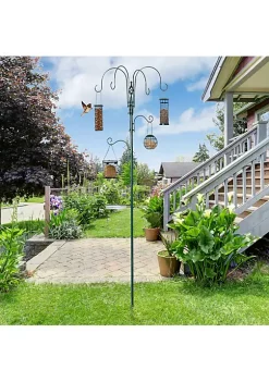 Best deal ❤️ PawHut 6 Hook Feeding Station Steel Multi Feeder Kit Stand with 4 Bird Feeders Mesh Tray Water Dish and 4 Prong Base Green ⌛ -Cheap PawHut Store Belk 909