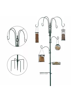 Best deal ❤️ PawHut 6 Hook Feeding Station Steel Multi Feeder Kit Stand with 4 Bird Feeders Mesh Tray Water Dish and 4 Prong Base Green ⌛ -Cheap PawHut Store Belk 910