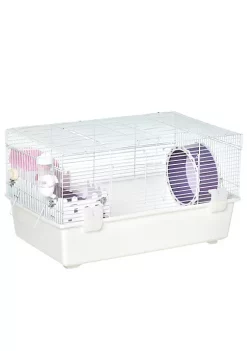 Best deal 🥰 PawHut 2 Tier Hamster Cage Gerbil Haven Multi Storey Rodent House Small Animal Habitat with Water Bottle Excise Wheel Ladder Hut White 🧨