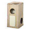 Budget 😉 PawHut Wooden Cat Condo 3 Story Barrel Tower w/ Perch Removable Cover Cushions Sisal Scratching Carpet Brown 🎉 -Cheap PawHut Store Belk 936