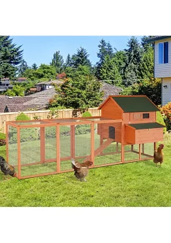 Coupon 💯 PawHut 137" Chicken Coop Wooden Large Chicken House Deluxe Rabbit Hutch Lockable Poultry Hen Cage Backyard with Nesting Box and Run Orange ❤️ -Cheap PawHut Store Belk 959