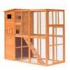 Coupon ✔️ PawHut Large Wooden Outdoor Cat House with Large Run for Play Catio for Lounging and Condo Area for Sleeping Natural 🥰 -Cheap PawHut Store Belk 966