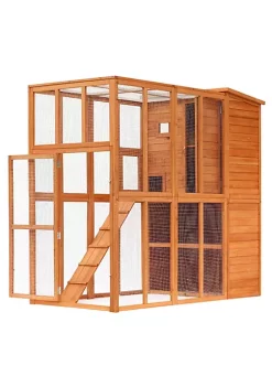Coupon ✔️ PawHut Large Wooden Outdoor Cat House with Large Run for Play Catio for Lounging and Condo Area for Sleeping Natural 🥰 -Cheap PawHut Store Belk 968