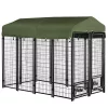 Cheapest ✔️ PawHut Outdoor 🦮 Dog Kennel Lockable Pet Playpen Crate Welded Wire Steel Fence with Water UV Resistant Canopy Rotating Bowl Holders Door 8ft x 4ft x 6ft Green 🎁 -Cheap PawHut Store Belk 971