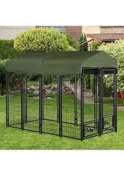 Cheapest ✔️ PawHut Outdoor 🦮 Dog Kennel Lockable Pet Playpen Crate Welded Wire Steel Fence with Water UV Resistant Canopy Rotating Bowl Holders Door 8ft x 4ft x 6ft Green 🎁 -Cheap PawHut Store Belk 974