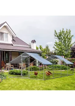 Best deal 😀 PawHut Galvanized Large Metal Chicken Coop Cage 4 Rooms Walk in Enclosure Poultry Hen Run House Playpen Rabbit Hutch UV and Water Resistant Cover for Outdoor Backyard 10' x 26' x 6' 🔔 -Cheap PawHut Store Belk 978