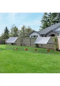 Best deal 😀 PawHut Galvanized Large Metal Chicken Coop Cage 4 Rooms Walk in Enclosure Poultry Hen Run House Playpen Rabbit Hutch UV and Water Resistant Cover for Outdoor Backyard 10' x 26' x 6' 🔔 -Cheap PawHut Store Belk 979