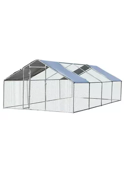 Best deal 😀 PawHut Galvanized Large Metal Chicken Coop Cage 4 Rooms Walk in Enclosure Poultry Hen Run House Playpen Rabbit Hutch UV and Water Resistant Cover for Outdoor Backyard 10' x 26' x 6' 🔔 -Cheap PawHut Store Belk 980