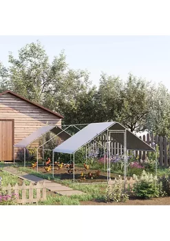 Cheap ✔️ PawHut Galvanized Metal Chicken Coop Cage Walk In Poultry Playpen with Cover and Lockable Door for Outdoor Backyard 10' x 26' x 6' Silver ❤️ -Cheap PawHut Store Belk 983