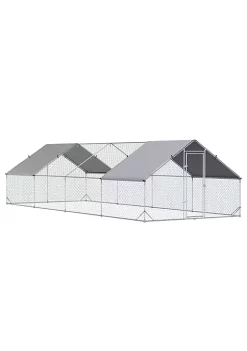 Cheap ✔️ PawHut Galvanized Metal Chicken Coop Cage Walk In Poultry Playpen with Cover and Lockable Door for Outdoor Backyard 10' x 26' x 6' Silver ❤️ -Cheap PawHut Store Belk 985