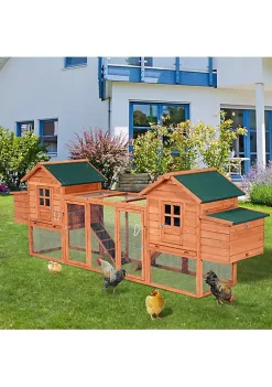 Best Sale 🤩 PawHut 124" Dual Chicken Coop Wooden Large Chicken House Rabbit Hutch Hen Poultry Cage Backyard with Outdoor Ramps and Nesting Boxes 😀 -Cheap PawHut Store Belk 989